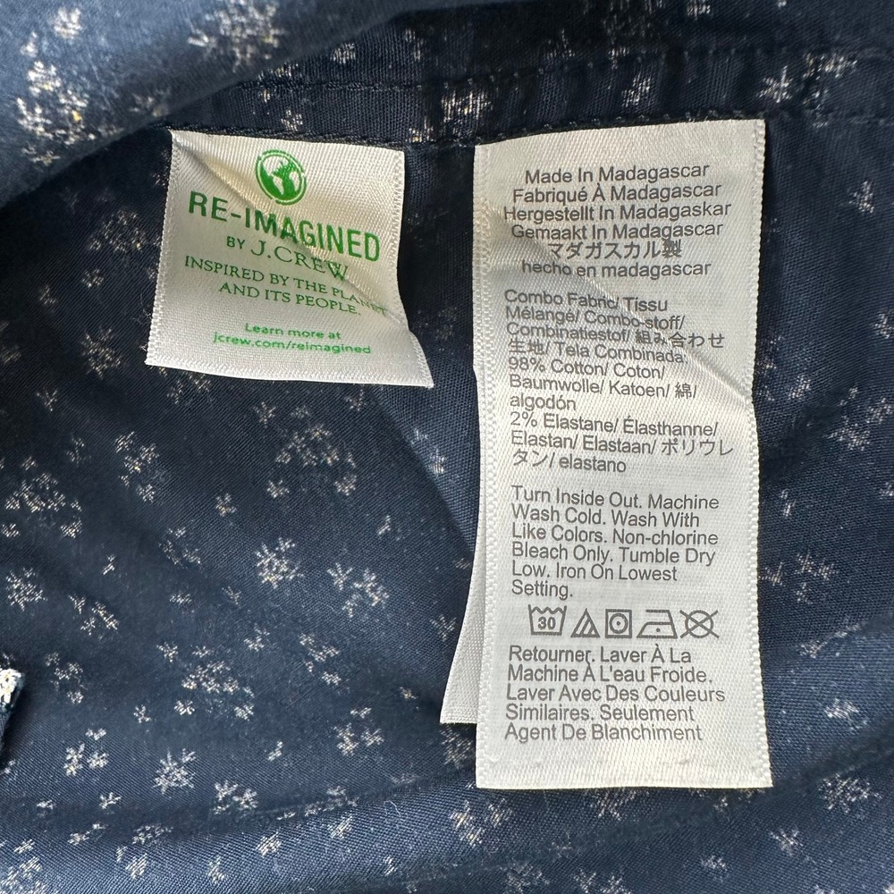 J.Crew Flex Washed Shirt Mens L Navy Blue Floral Slim Untucked BE212 Stretch - Picture 7 of 9